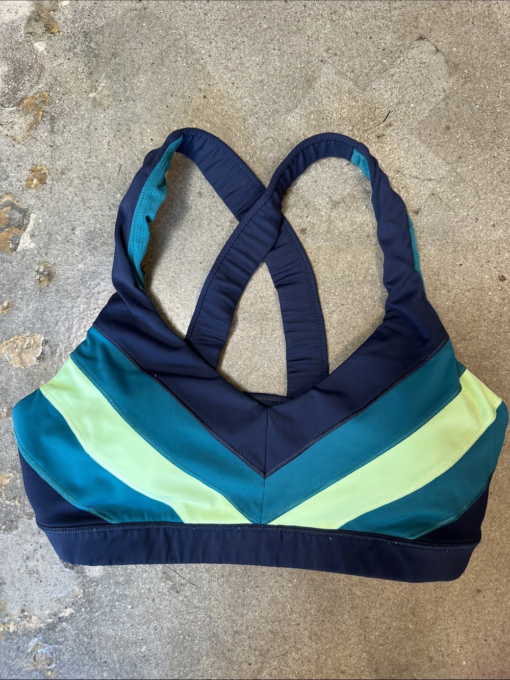Athleta Crunch Colorblock Bra Navy, Teal & Neon Green